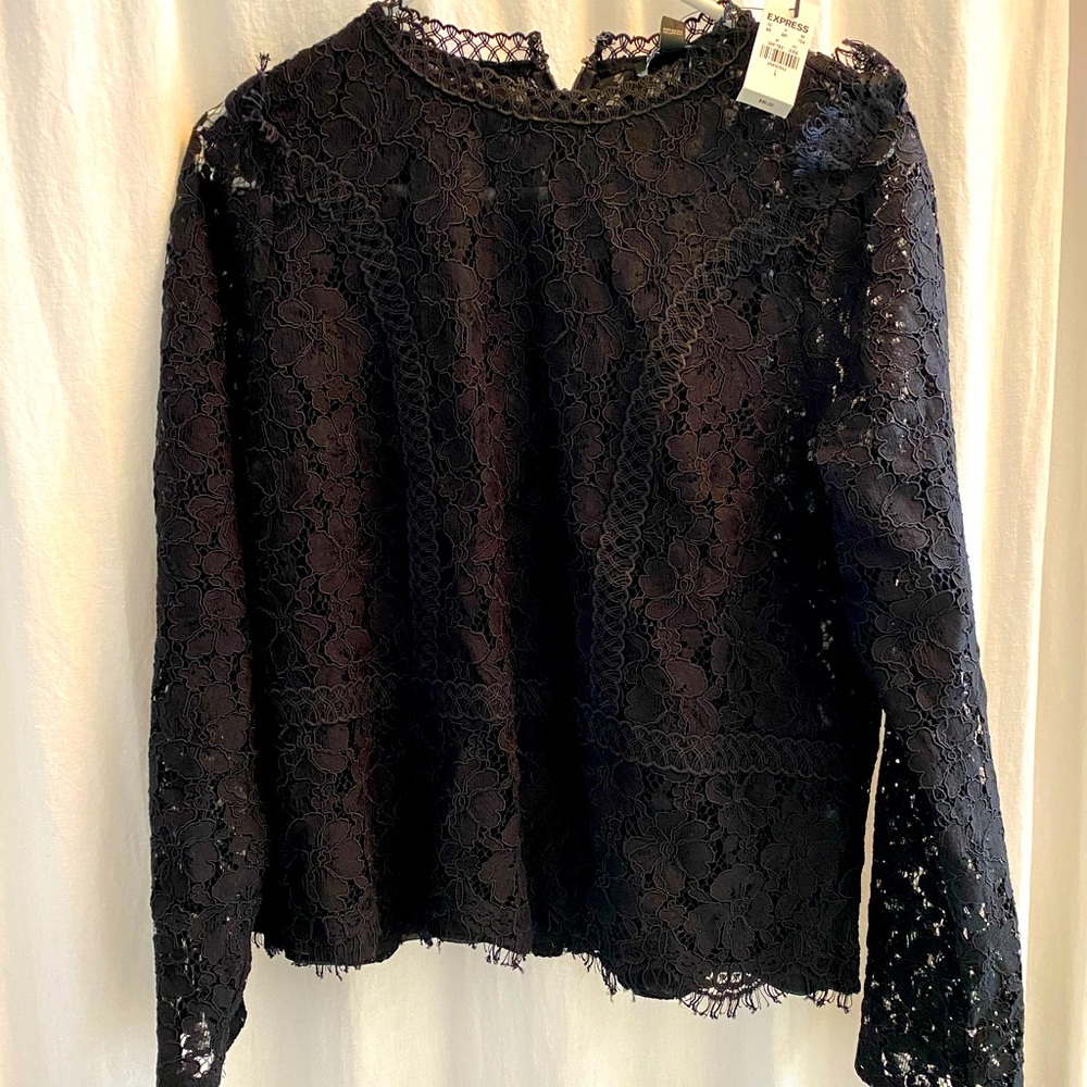 Express lace black shirt NWT